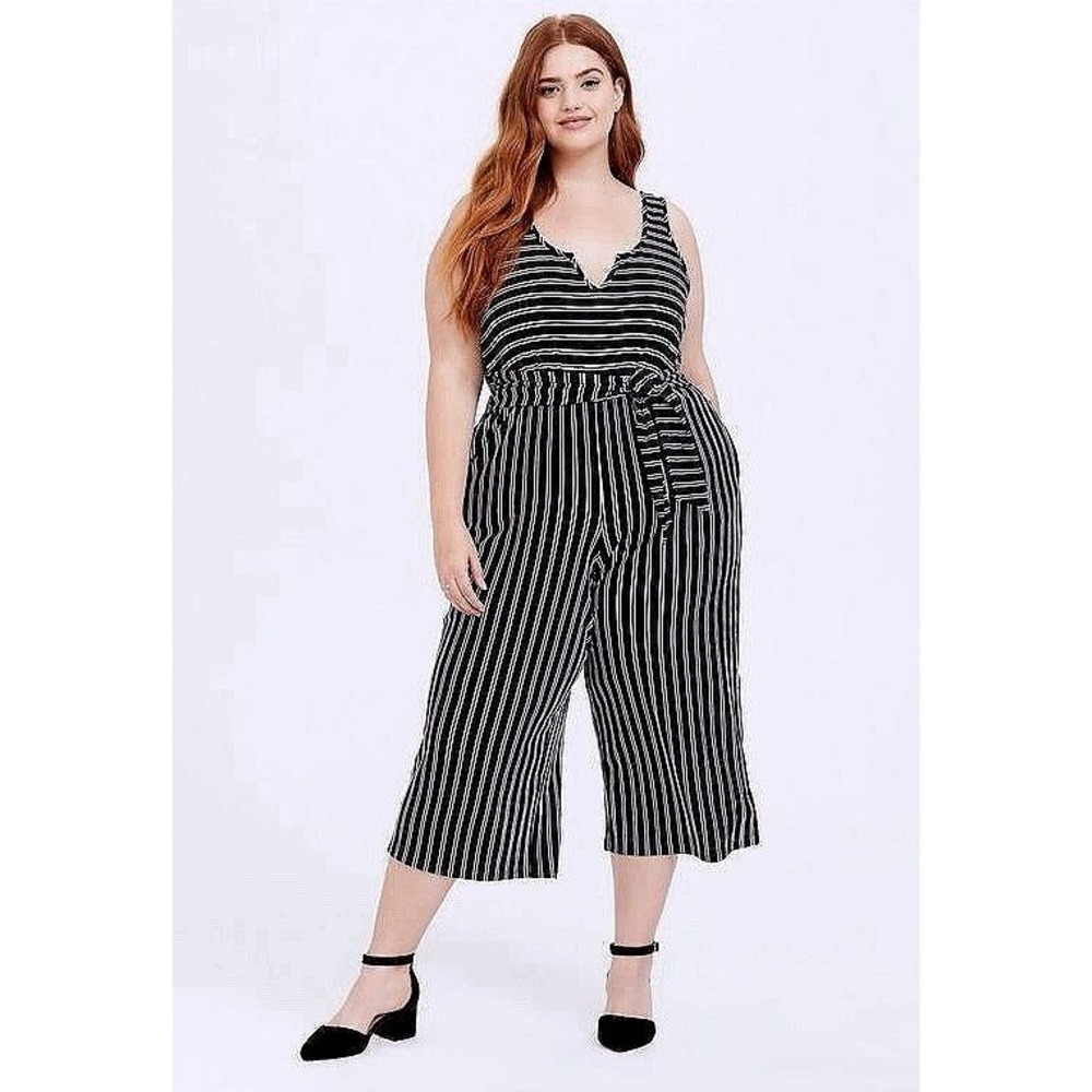 Torrid Black & White Stripe Rib Culotte Jumpsuit 1X